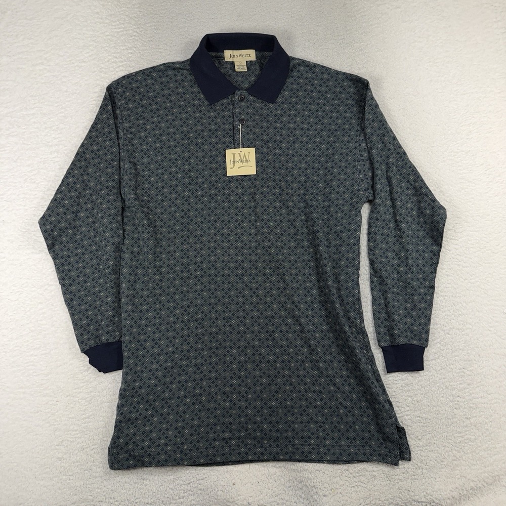Vintage John Weitz MEN'S FULL-SLEEVED JACQUARD POLO SHIRT NWT Green Large Tall